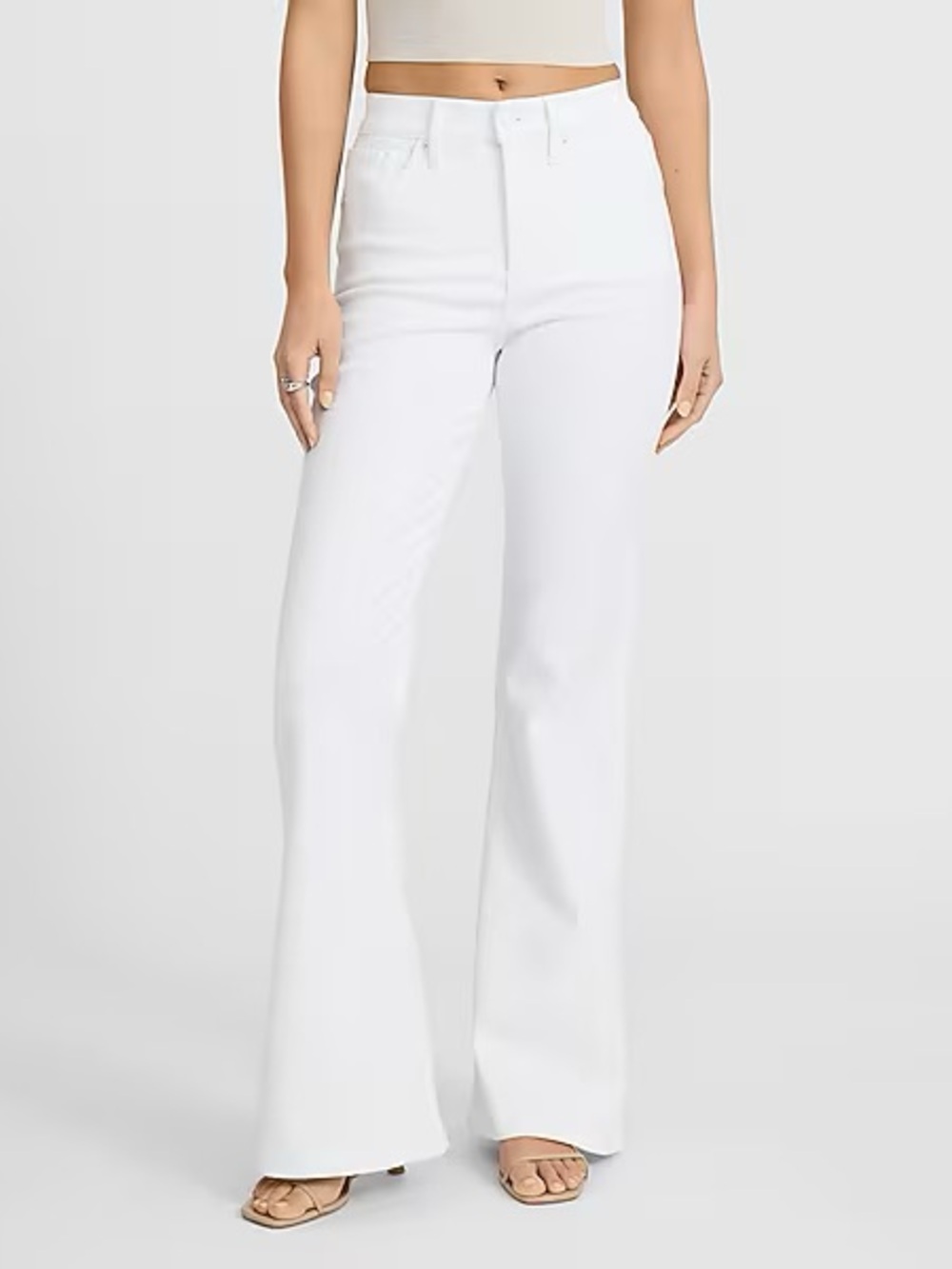 Express ‘70s Flare Jeans High Rise White Denim Size 4 27 Small Stretchy
